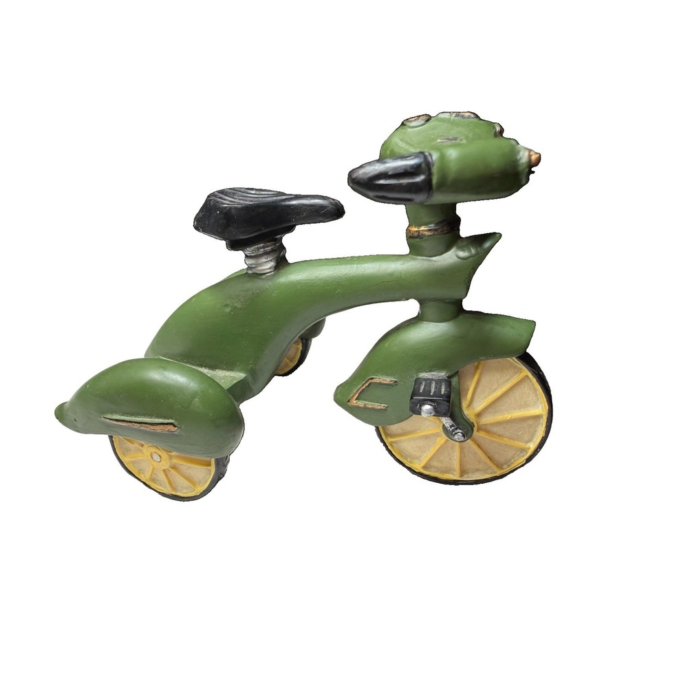 Green Tricycle Sculpture Resin Composite Figurine Whimsical Bicycle Decor